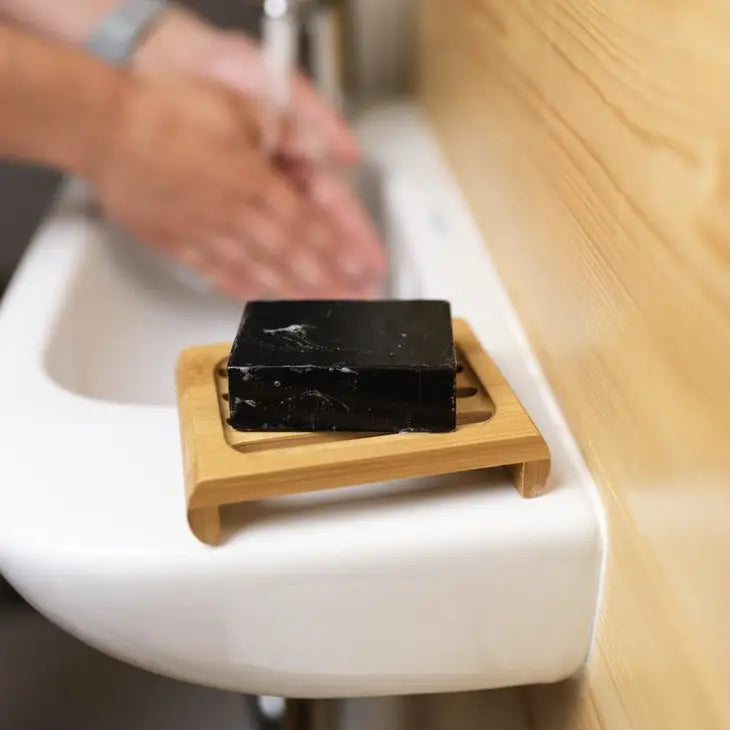 Rectangular bamboo soap dish