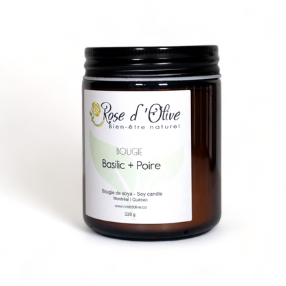 Bougie soya Candle Soy Organic Basilic et Poire Rose d'Olive