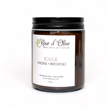 Bougie soya Candle Soy Organic Encens et Patchouli Rose d'Olive