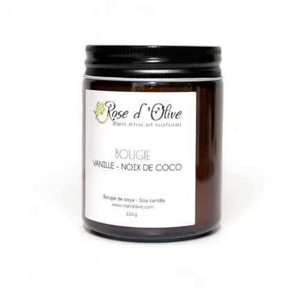 Bougie soya Candle Soy Organic Vanille et Noix de Coco Rose d'Olive