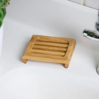 Rectangular bamboo soap dish